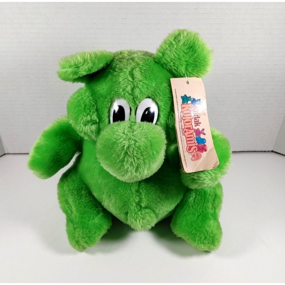 Vintage 1989  Kodak Kolorkins Zoom, Green Plush Stuffed Animal 9.5"